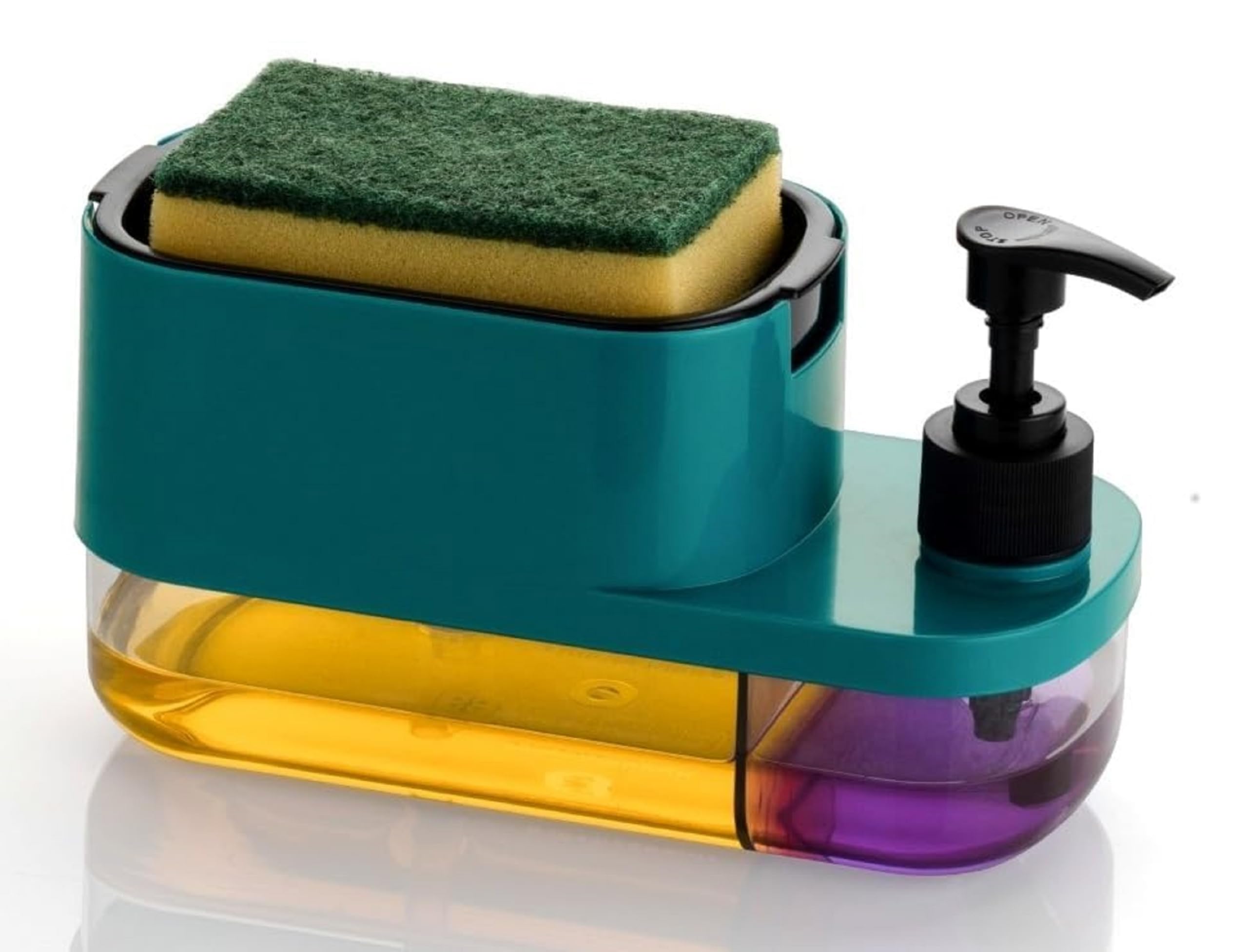 Dish Wash and Hand Wash Dispenser with Sponge Holder and Dual Liquid Container | Scrub Pump System for Kitchen Sink Cleaning-image-23