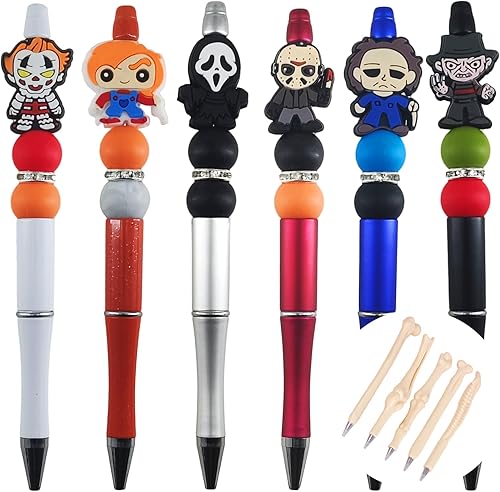 LDZBUOM 11 bolígrafos de rol de película de terror, novedosos bolígrafos de terror espeluznantes de Halloween para la escuela, suministros de