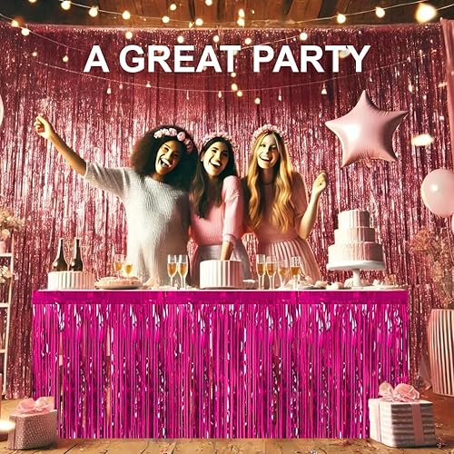 Miniatura 8 de Allgala Paquete de 2 faldas de mesa de oropel con flecos metálicos de 29 x 108 pulgadas para decoración de fiestas, eventos, morado-BD52808