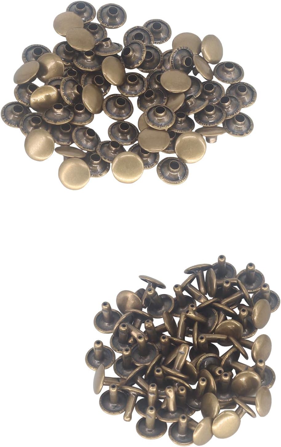 WedDecor Double Cap Leather Rivets 9mm Snap Fastener Tubular Metal Press Stud Rivets for Fabric, Bag Making, DIY Leather Craft, Cloth Repairing, Shoe Decoration, Bronze, 100pcs