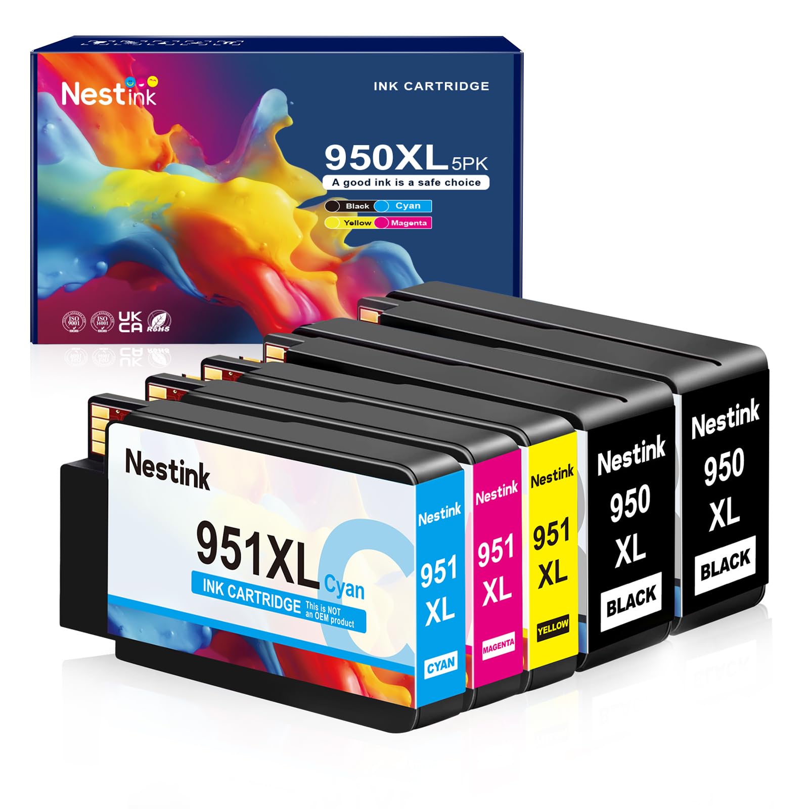 950XL 951XL Combo Compatible for HP 950 XL 951 XL Ink Cartridge Replacement for HP OfficeJet Pro 8600 8610 8620 8100 8630 8660 8640 8615 76DW 251DW (2 Black, 1 Cyan, 1 Magenta, 1 Yellow)