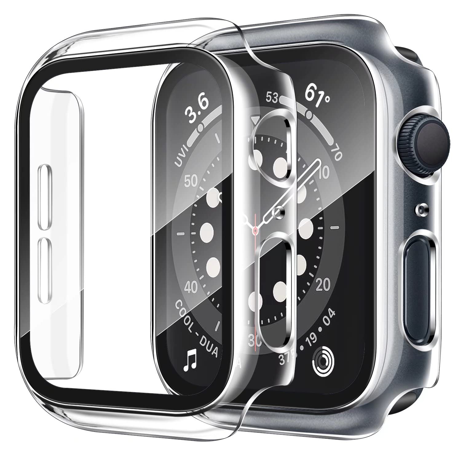 Anlinser Pack of 2 Hard Protective Case Compatible with Apple Watch Case SE Series 6 Series 5 Series 4 40 mm with Tempered Glass Screen Protector Protective Film Protective Case for iWatch (Transparent + Transparent)