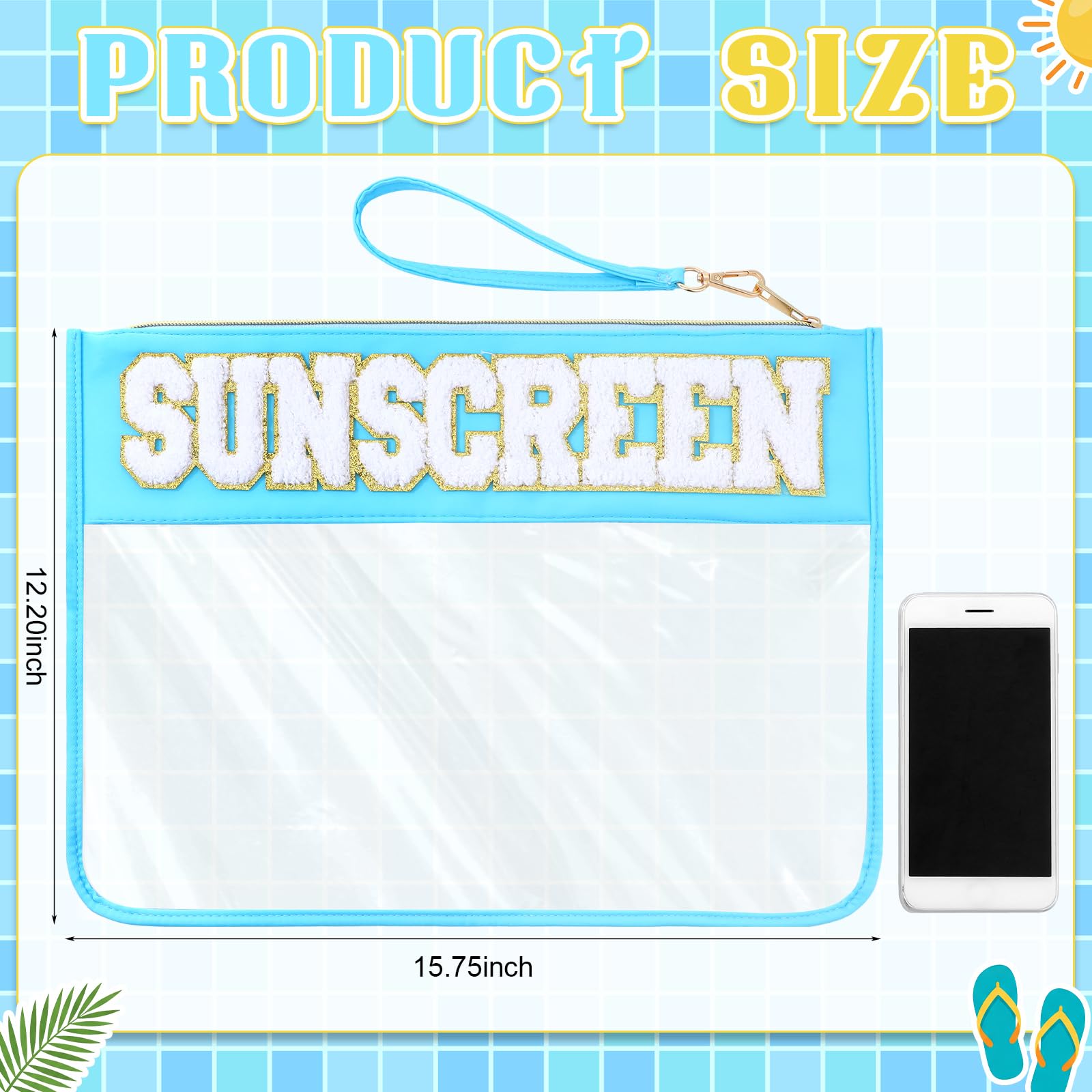 Transparente Make-up-Tasche, PVC, wasserdicht, Aufbewahrungstasche mit Reißverschluss, tragbarer Organizer für Geschenke, für Sommer, Strand, Reisen, Sonnenschutz
