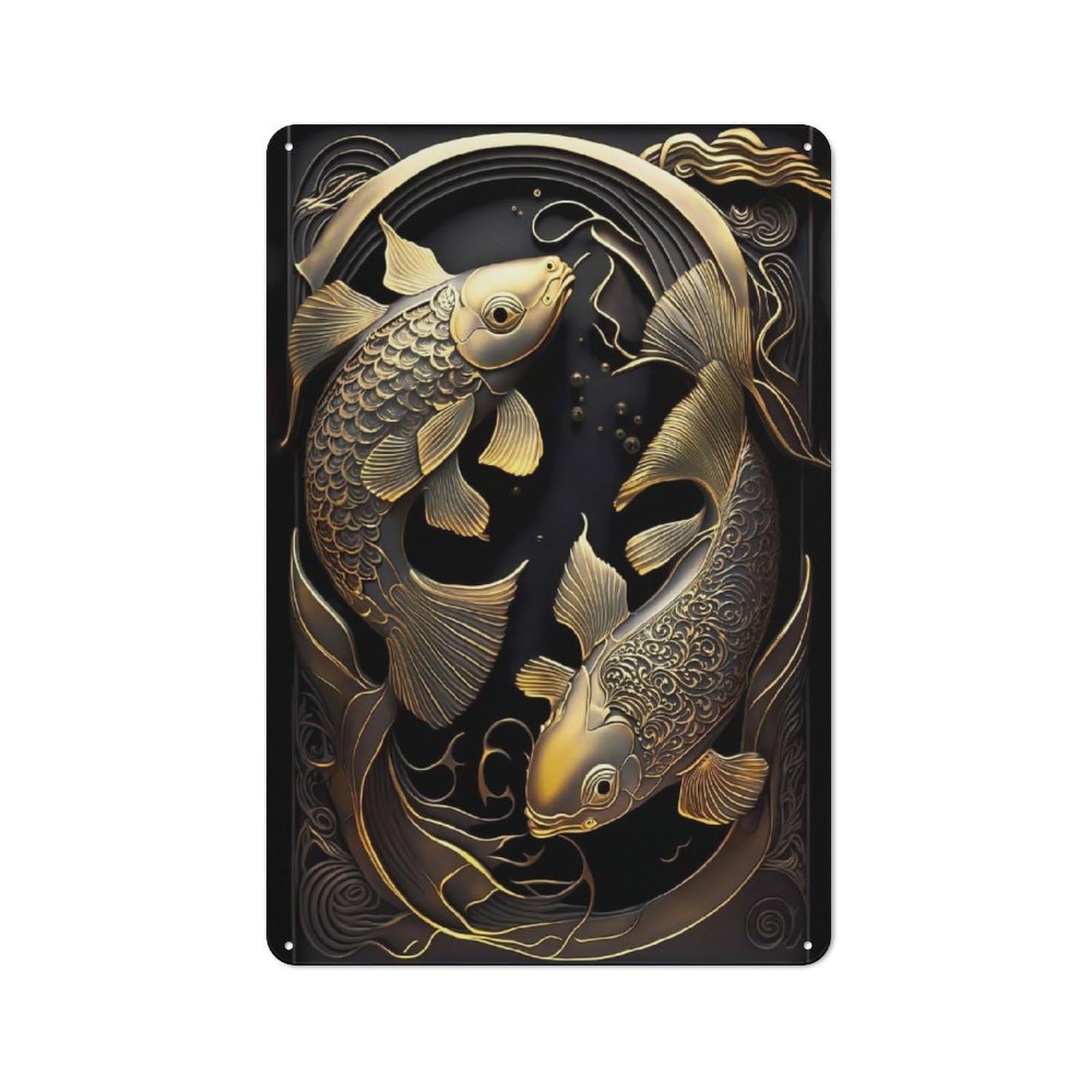 Junmoney Style-3 Vintage Metal Sign 30X20cm Featuring Golden Japan Fish, Home Bar Decor For Cafe, Pub, Workshop Or Home Bar