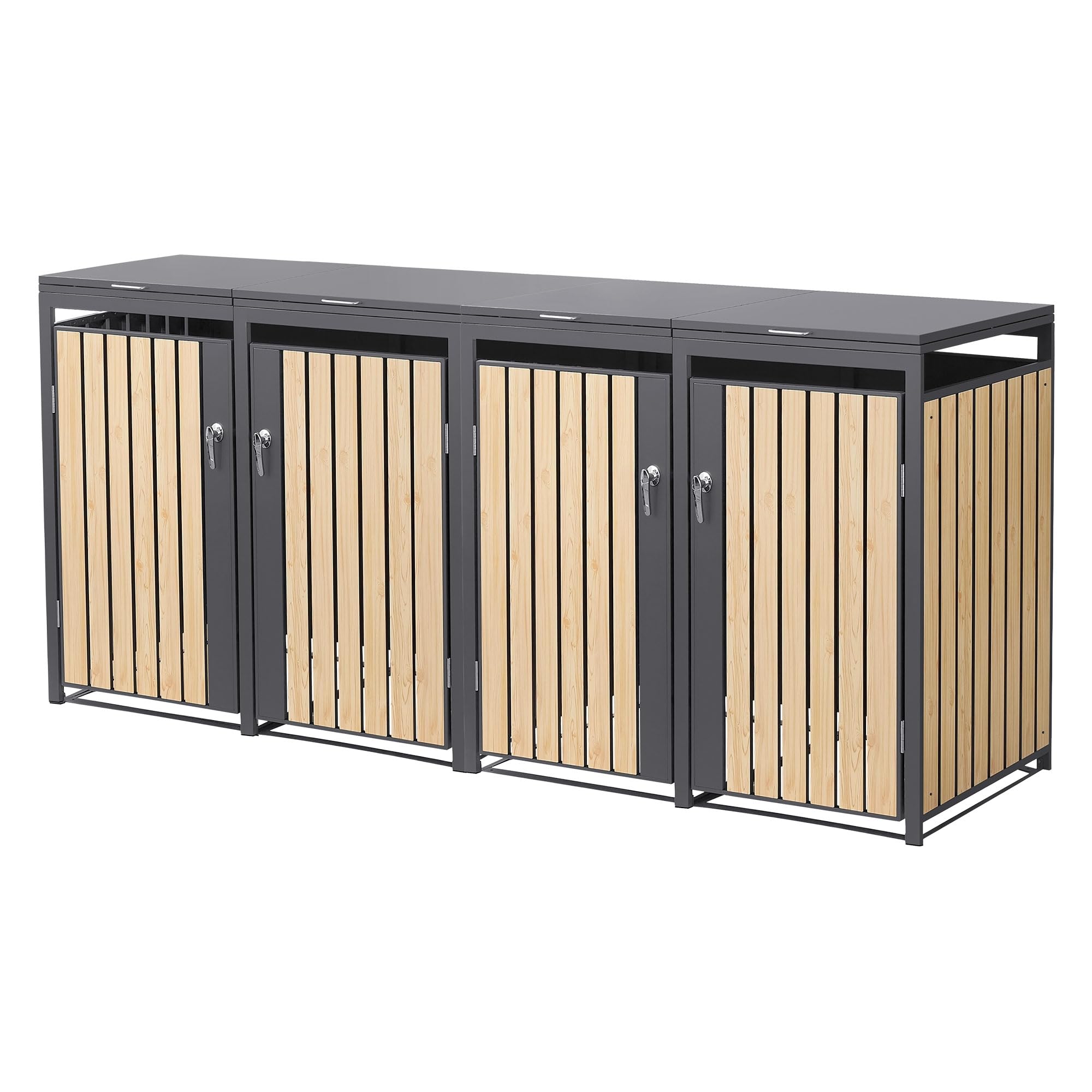 ML-Design Copribidone per 4 Bidoni di Spazzatura, Doppio Contenitore, Pattumiera, Cassonetti Rifiuti 240 L, 264 x 160 x 240 cm Box in Acciaio Antracite/Effetto Larice con Coperchio Ribaltabile 2 Porte