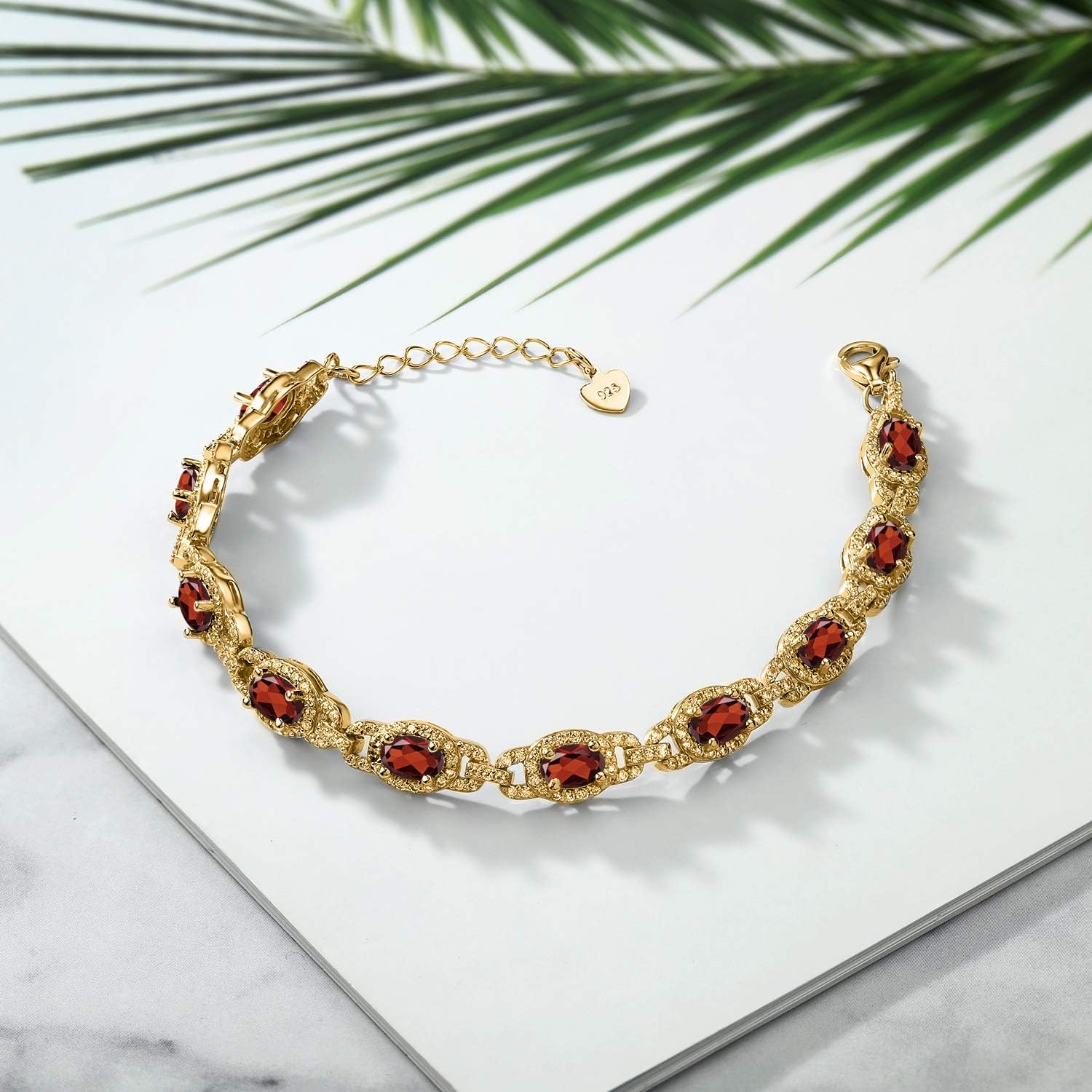Gem Stone King 18K Yellow Gold Plated Silver Oval Gemstone Birthstone Tennis Bracelet For Women | Oval 6X4MM | 7 Inch With 1 Inch Extender | Fine Jewelry Gifts for Her Mom Women Wife - Image 5