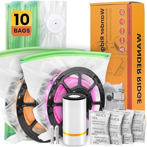 3D Printer Filament Storage Bags Vacuum Storage Bags Kit 3D Printer Accessories with Storage Bags (13x15 inches), Desiccants, Auto Pump, Sealing Clips, Humidity Resistant (10 Bags + Electric Pump)