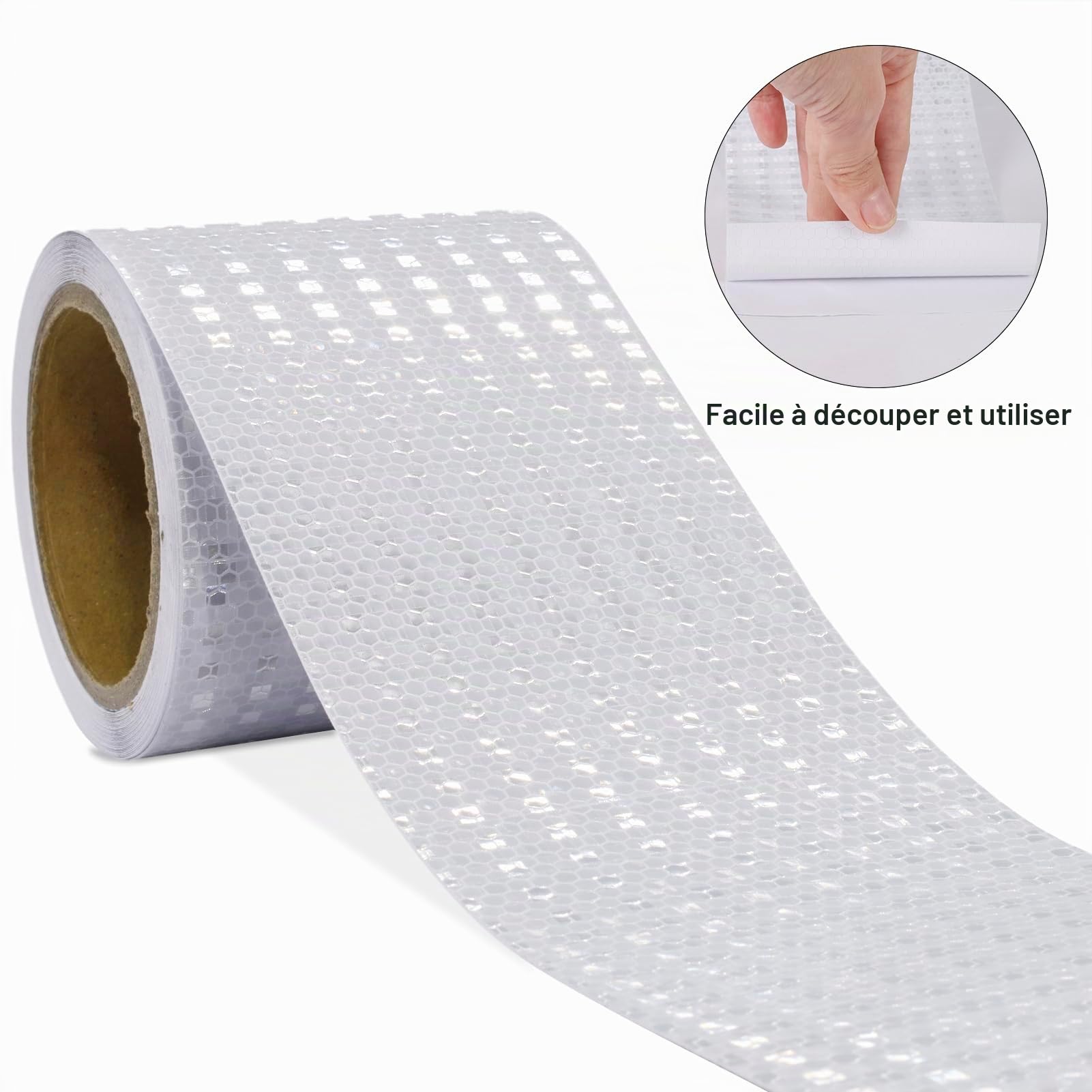 Ruban Reflechissant Adhesif Blanc 10cm x 10m Bande Reflechissante Autocollante Imperméable Bande Réfléchissante pour véhicules, voitures, remorques, extérieur