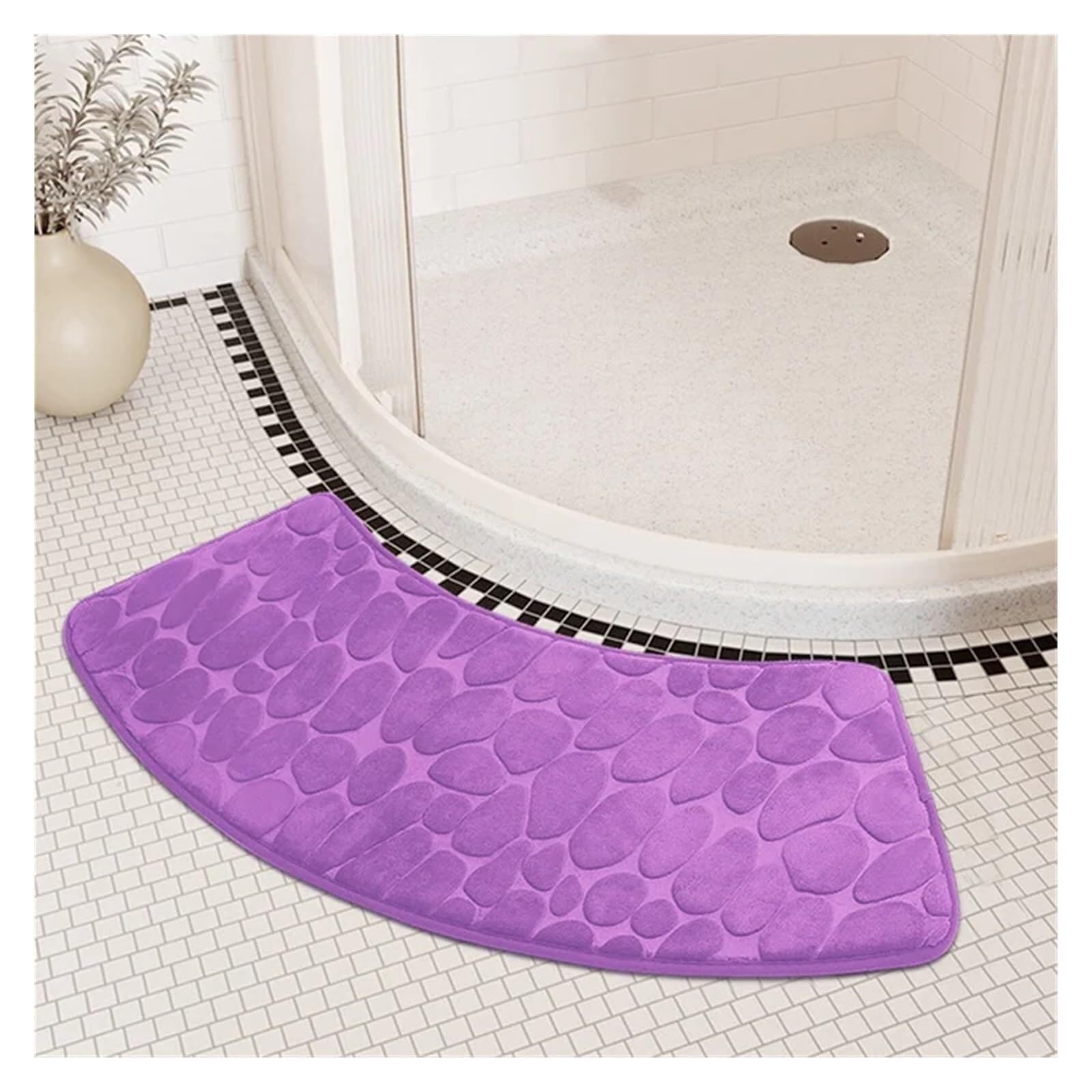 Pebble Embossed Carpet Curved Foot Mat Bathroom Mat Curved Bathroom Mat Fast Water Absorption Non-slip Water Absorbent Bathroom Floor Toilet Mat Curved Shower Mat (Black 40x100cm)(Purple)