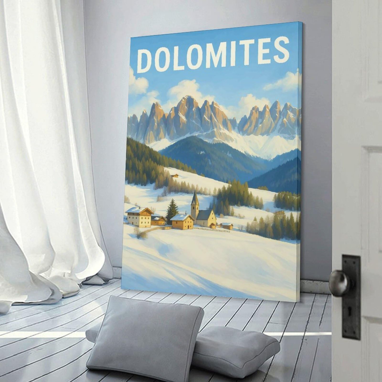 Junmoney Dolomites Winter Landscape Room Decor Wall Art, 24x36inch(60x90cm), for Living Room, Lounge Or Sitting Room, A Home Accent with Warm Character