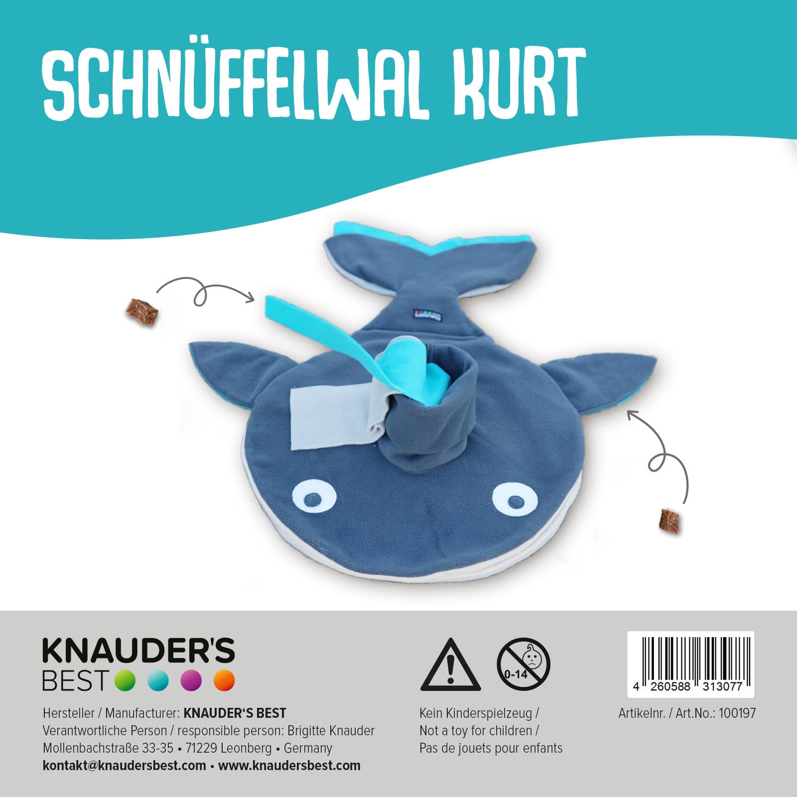KNAUDER’S BEST | SCHNÜFFELWAL Kurt | Schnüffelteppich & Intelligenzspielzeug für Hunde | Made in Germany | für jedes Hundealter sowie Größe geeignet | Vom Hundetrainer entwickelt