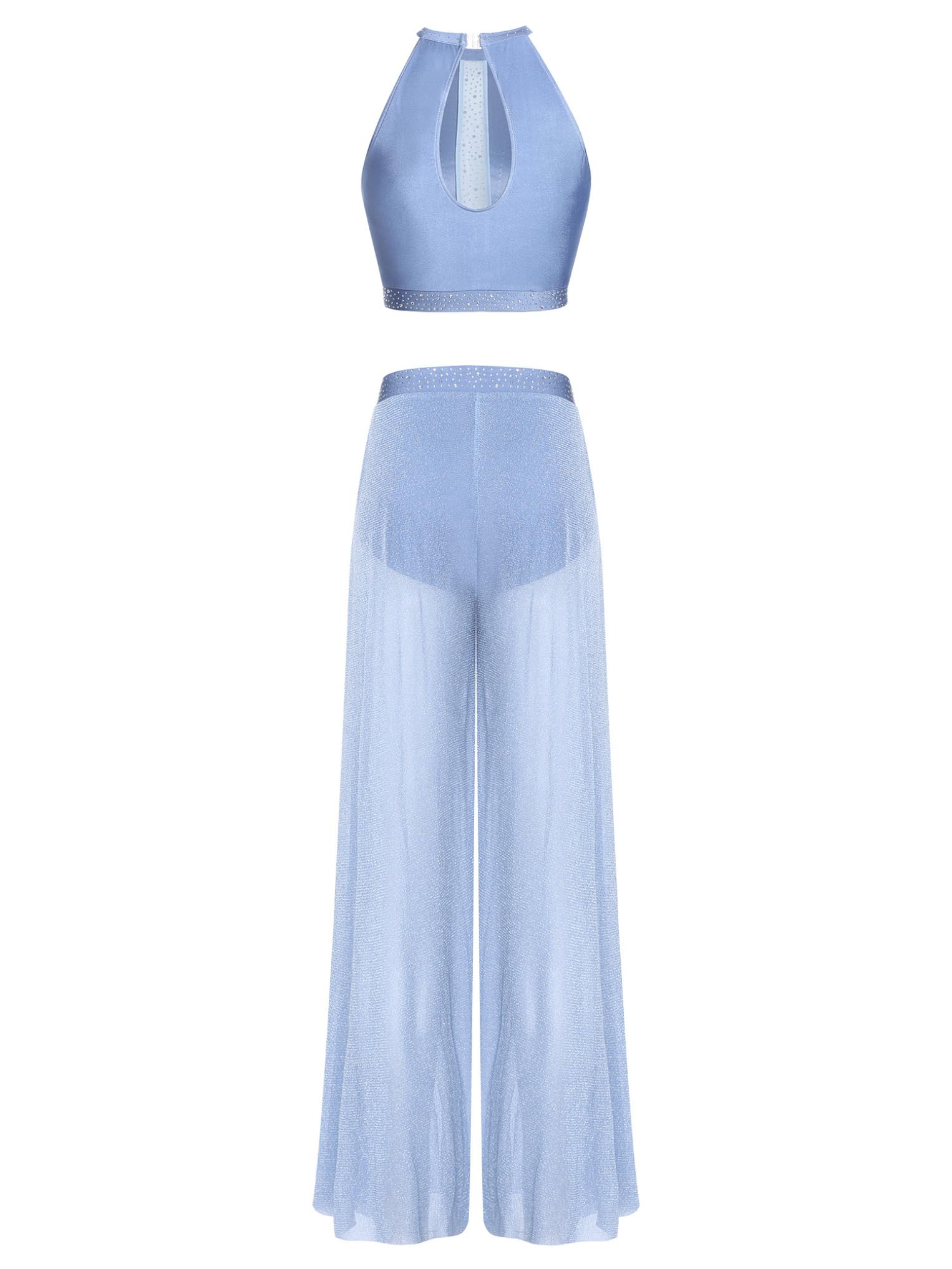 Oyolan Vêtement Danse Lyrique Ballet Femme Costume Danse Contemporaine Moderne Crop Top Strass Pantalon Ample Dancewear