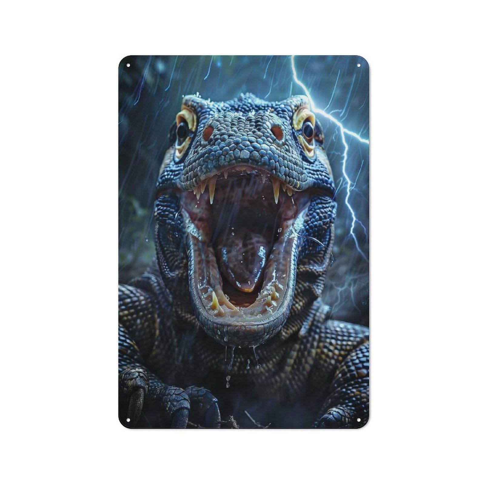 Junmoney Komodo Dragon Lightning Printed Metal Sign 30X20cm For Home Office Or Studio, For Winter Room Styling In Home Office And Studio
