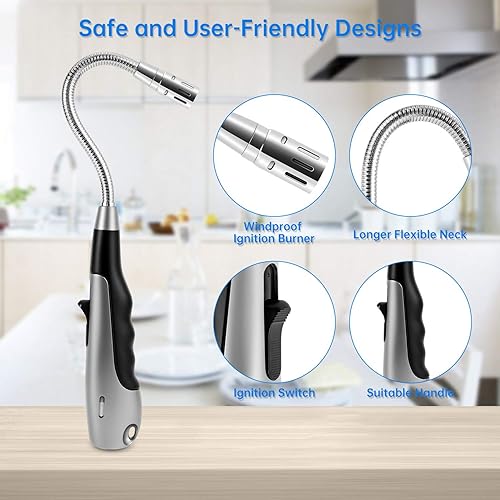 Miniatura 3 de Encendedor de butano largo con llama de chorro a prueba de viento con ventana de combustible visual para chimenea, cocina, parrilla, barbacoa,