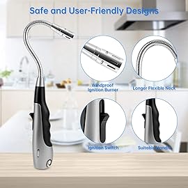 Butane Lighter Torch Long Jet Flame Windproof Lighter with Visual Fuel Window for Fireplace Kitchen Grill BBQ Camping, Black (No Butane Included)