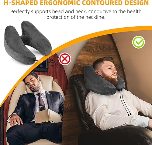 Miniatura 2 de Rewondah Almohada inflable de viaje para avión dormido, almohada inflable para el cuello para viajar en avión con funda lavable, almohada de viaje