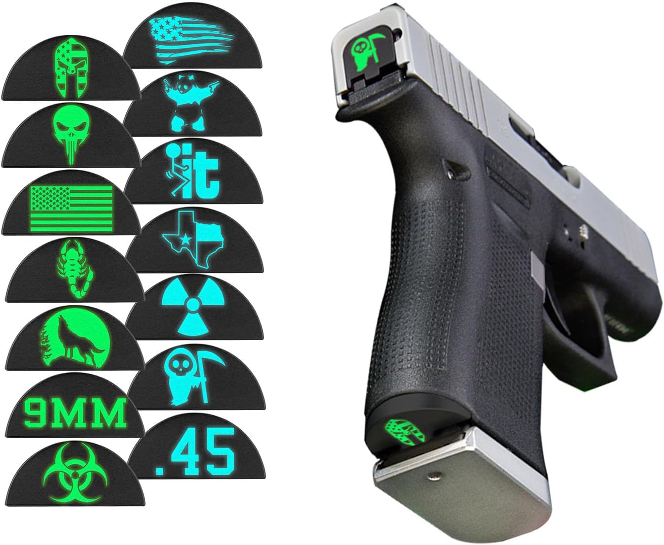 NDZ Performance Grip Frame Plug for Glock 43X 48, Laser Deep Engraved Glow in The Dark, Made in The USA - Choose Image & Glow Color