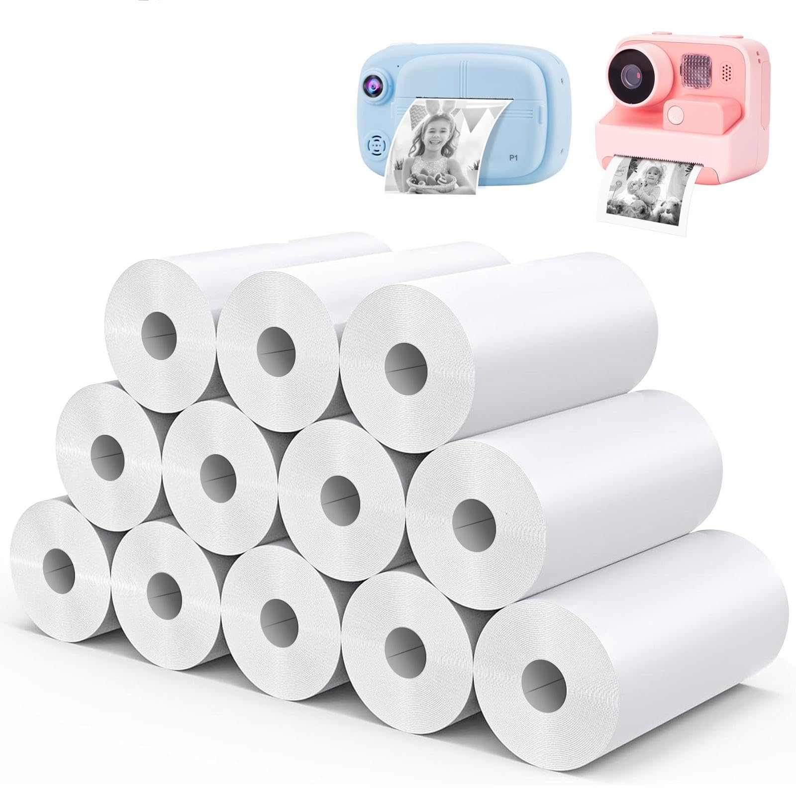 DEPAR Thermopapier für Kinderkamera, 12 Rollen Druckpapier, 57mm x 30mm x 6.2m, Nachfülldruckpapier, Thermopapier für Kinder Sofortbildkameras, Mini Thermodrucker