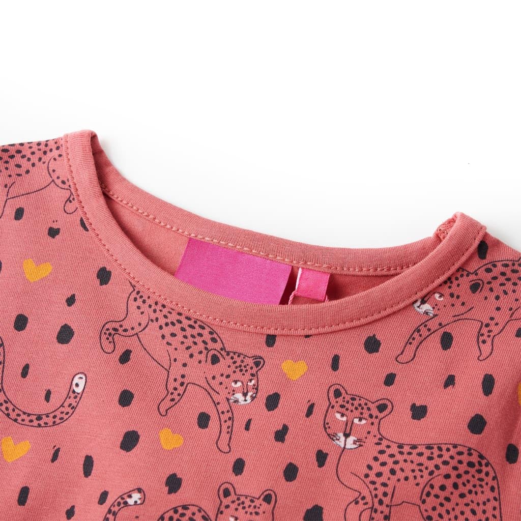 Pigiama per bambini a maniche lunghe rosa antico in cotone 95% morbido e traspirante con elastico in vita e motivo leopardato per bambini 92 adatto come accogliente tuta da casa per l'estate e