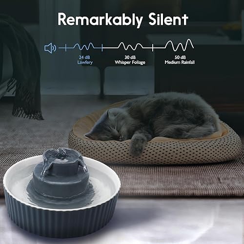 Miniatura 2 de Fuente de agua de cerámica para gatos, fuente para gatos de 71 onzas con 3 filtros de carbono y 2 bombas silenciosas, dispensador de agua para
