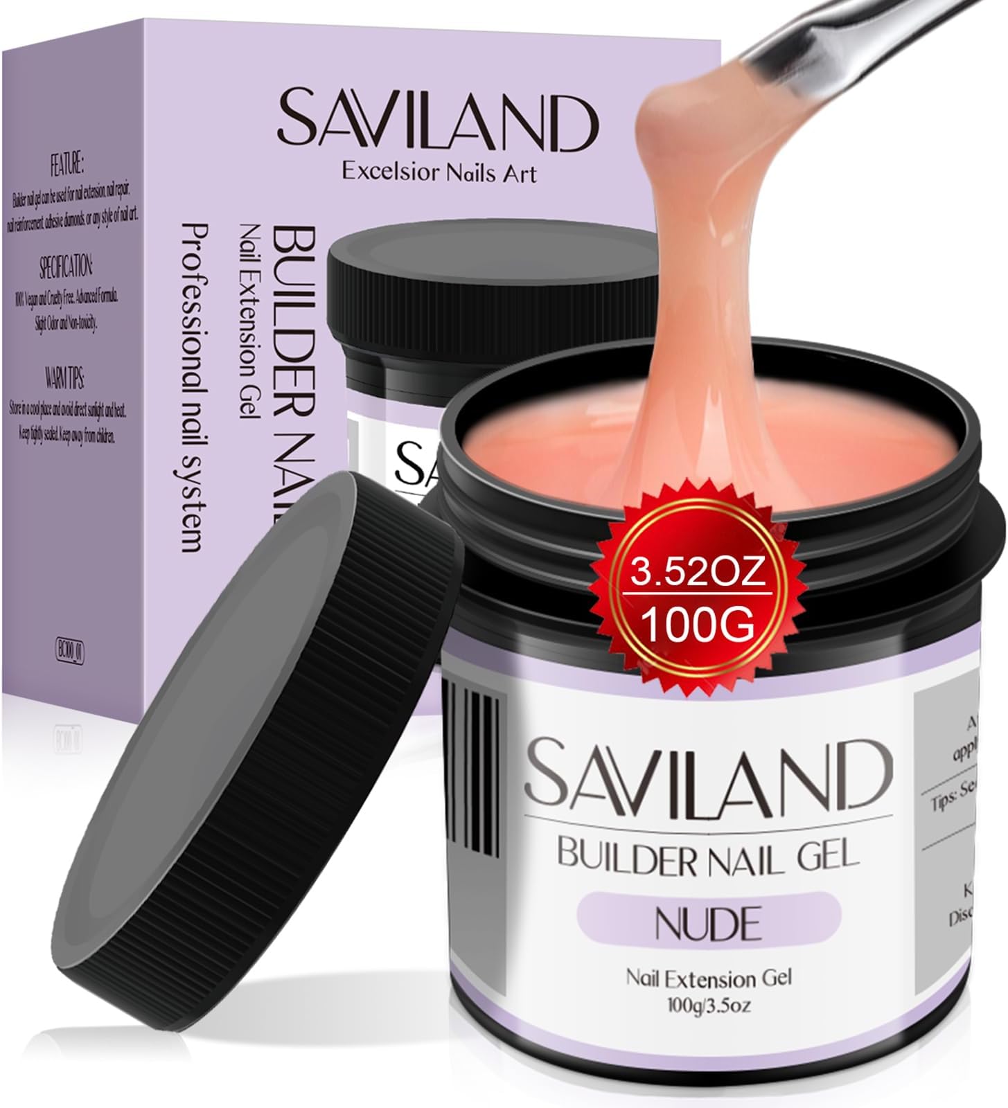 Builder Nail Gel - 100g/3.5oz Nude UV/LED Strengthener,Large Capacity for Extensions, Sculpted Art & DIY Salon Manicure