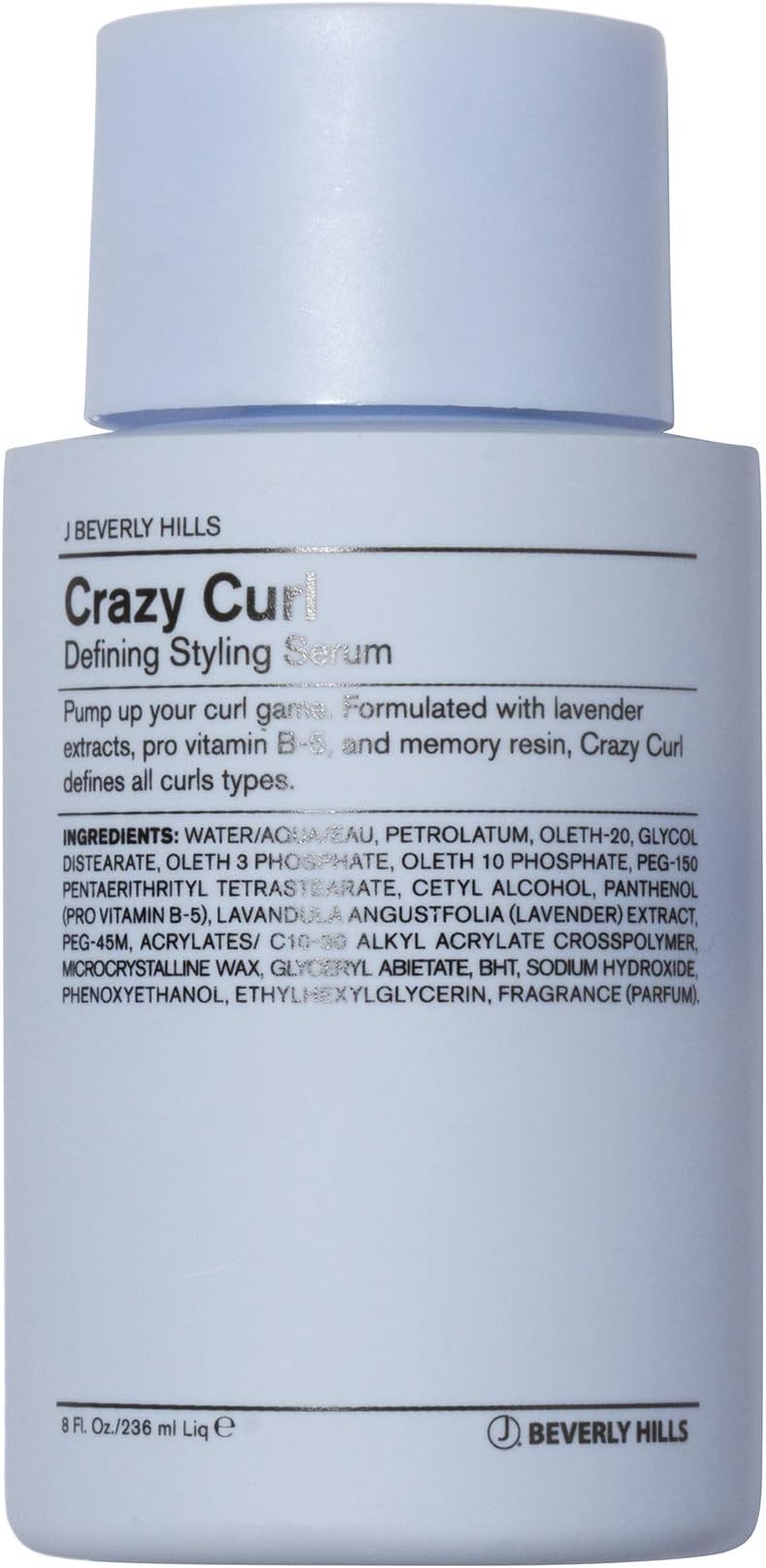 J Beverly Hills Blue Crazy Curl Defining Styling Serum with Vitamin B5 for Defined Curls, 8 Oz