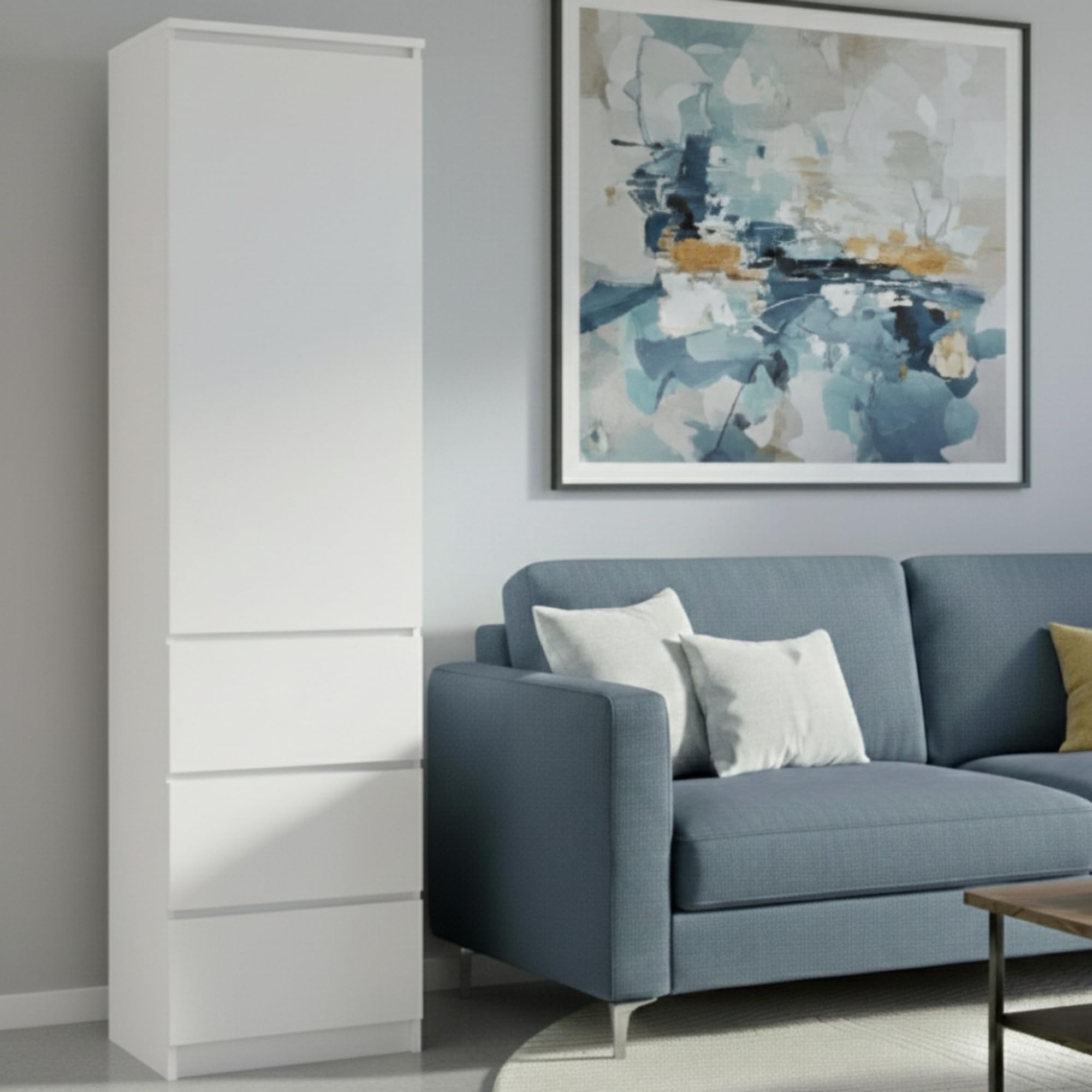 Kleiderschrank, Garderobenschrank, Mehrzweckschrank mit 3 Einlegeböden & 3 Schubladen | kompakter und funktionaler Schrank für Schlafzimmer, Flur oder Arbeitszimmer | 50x40x180 cm (BxTxH) | Weiß
