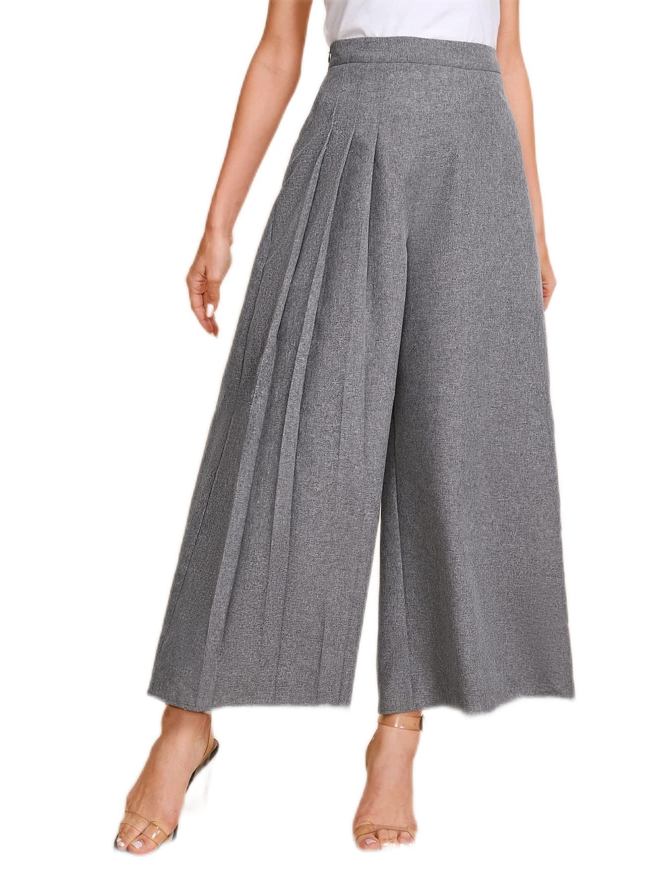 SEIBES Womens Pants Fold Pleated Detail Wide Leg Pants Pant for Women