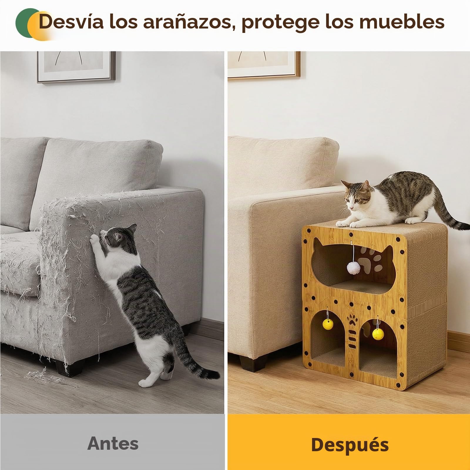 Gimars Rascador para Gatos Doble Capa XL 51 x 43 x 28,5 cm, Rascador de Cartón Vertical y Casa para Gatos, para Rascar, Esconderse y Descansar, Soporta 20 kg, Requiere Montaje Manual (37 Tornillos)