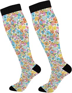 874 Crew Athletic Socks Colorful Small Flower Running Socks Long Walking Socks Breathable Calf Socks For Running Hiking Travel 40cm