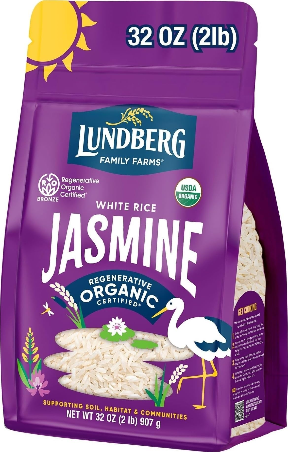 Lundberg Family Farms Organic Jasmine Rice, California White, 32 Ounce