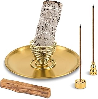 Porte-encens Palo Santo 5 en 1 avec r&eacute;cup&eacute;rateur de Cendres en Aluminium de 14 cm, br&ucirc;leur d&rsquo;encens, Porte-encens &agrave; Bobine Conique, d&eacute;coration int&eacute;rieure id&eacute;ale pour la Salle de