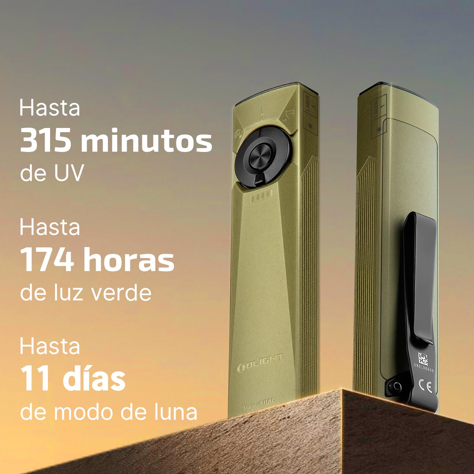 OLIGHT Arkfeld Ultra Linterna Recargable de 1400 LM con Led UV, Luz Verde y Luz Blanca, Linterna Plana para Trabajar, Controlar y Para Uso En Exteriores (Verde Oliva)