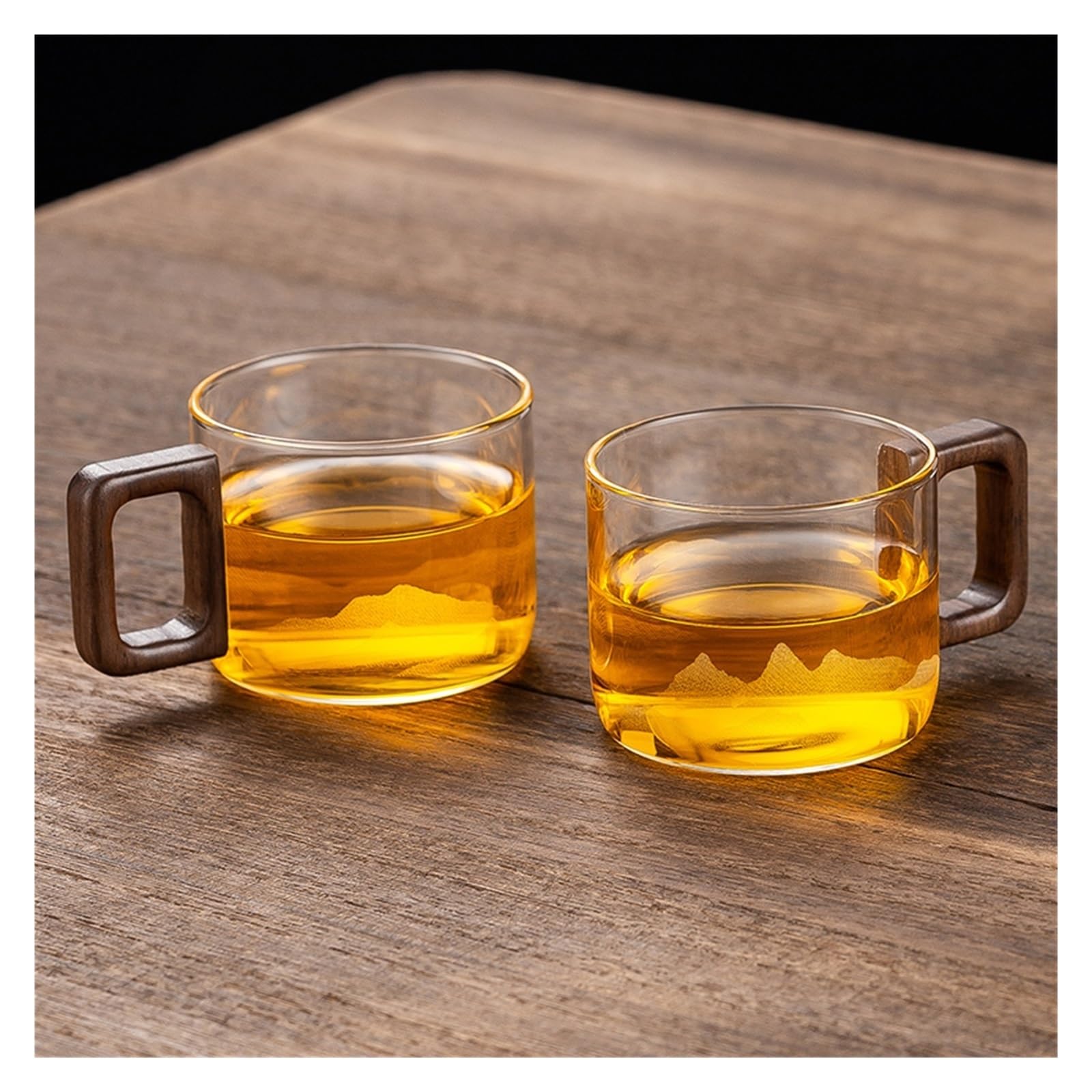 Tasses en verre Tasses à thé en verre, lot de 2, avec poignée en noyer, 4OZ/12ML