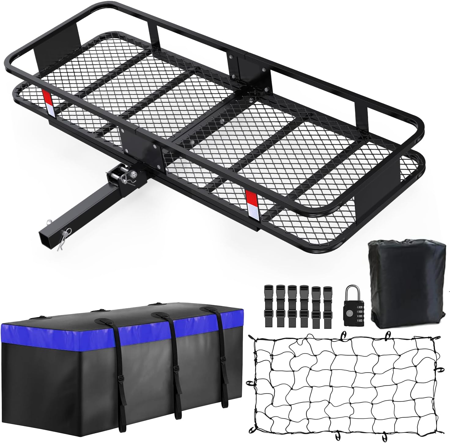 FORWODE 60x20x6 Hitch Cargo Carrier for 2 Inch Receiver, 500LB Capacity Hitch Mount Cargo Rack Carrier, Folding Hitch Cargo Basket with Antirust Coat