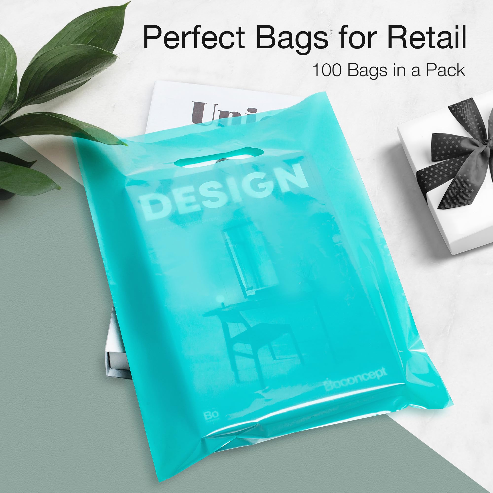 Choice Marts 100 Teal Bags for Small Business 9"x12" Perfect For Merchandise And Retail Extra Thick 1.5Mil Glossy Thank You Bags With Handles