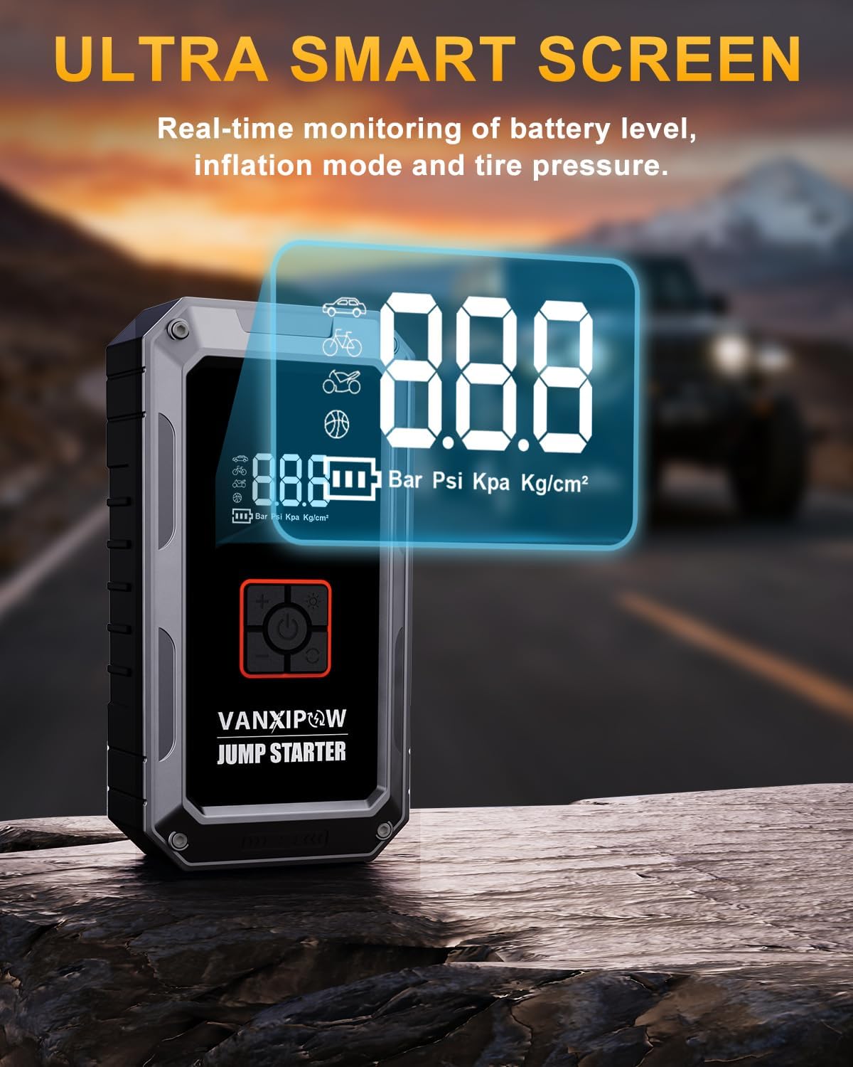 M1 Car Battery Jump Starter with Air Compressor 4500A 150PSI (9.0 L Gas/8.0L Diesel), Portable Car Jump Starter Power Pack, Battery Charger 12V Jump Box with LED Light, Large LED Display, Power Bank - Image 4