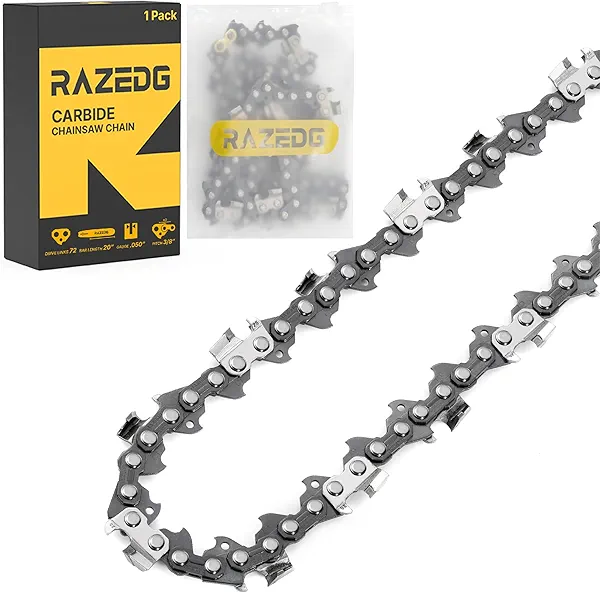 Carbide Chainsaw Chain 20 Inch, 3/8" Pitch, .050" Gauge, 72 Drive Links, Fits Stihl MS311, MS391, Husqvarna 455 (Rancher), 460 (Rancher), Poulan Pro and More- E72 (1 Chain)