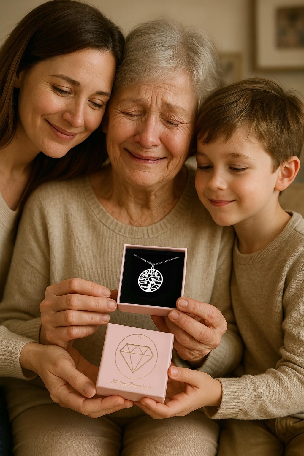 Collar Árbol de la Vida para Mujer Plata de Ley - Colgante Regalo Original para Madres y Abuelas donde incluir Nombres de su Familia, hasta 9 Nombres (3 Nombres)