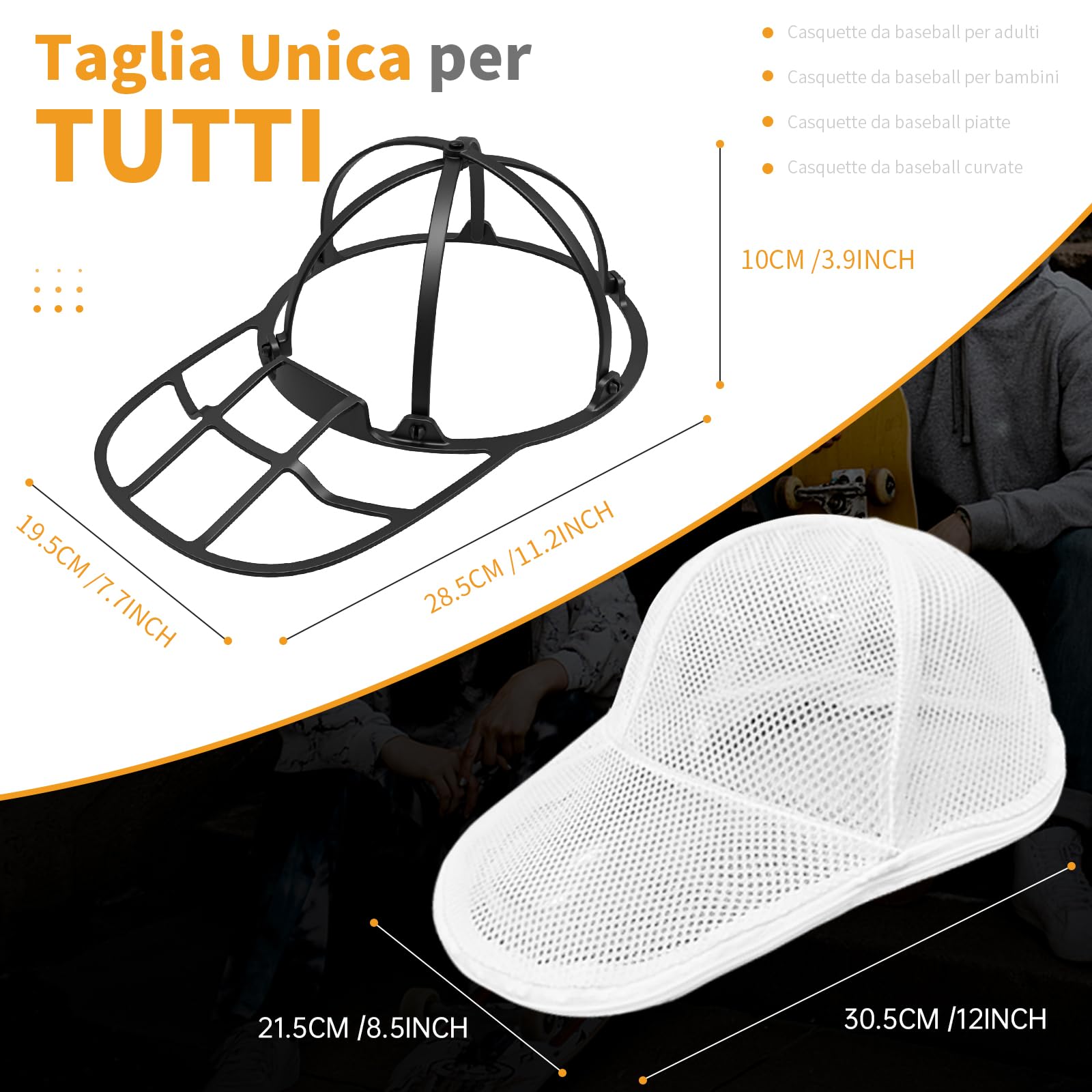 Lavaggio Cappello da Baseball, Rondella per Cappelli – Pulitore per Cappelli da Baseball per Lavatrice e Lavastoviglie – Supporto per Cappelli, Forma e Protettore con Rack per Lavaggio