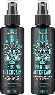 BASE LABORATORIES Piercing Aftercare Hypochlorous Acid Spray PRO - 8 OZ | Saline Solution Piercing Aftercare - Saline Spray for Ear Piercings, Bumps & Keloids | Ear, Nose, Belly - 2PK