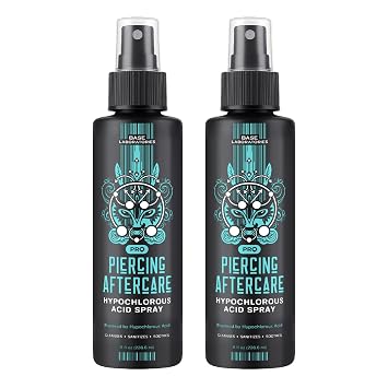 BASE LABORATORIES Piercing Aftercare Hypochlorous Acid Spray PRO - 8 OZ | Saline Solution Piercing Aftercare - Saline Spray for Ear Piercings, Bumps & Keloids | Ear, Nose, Belly - 2PK