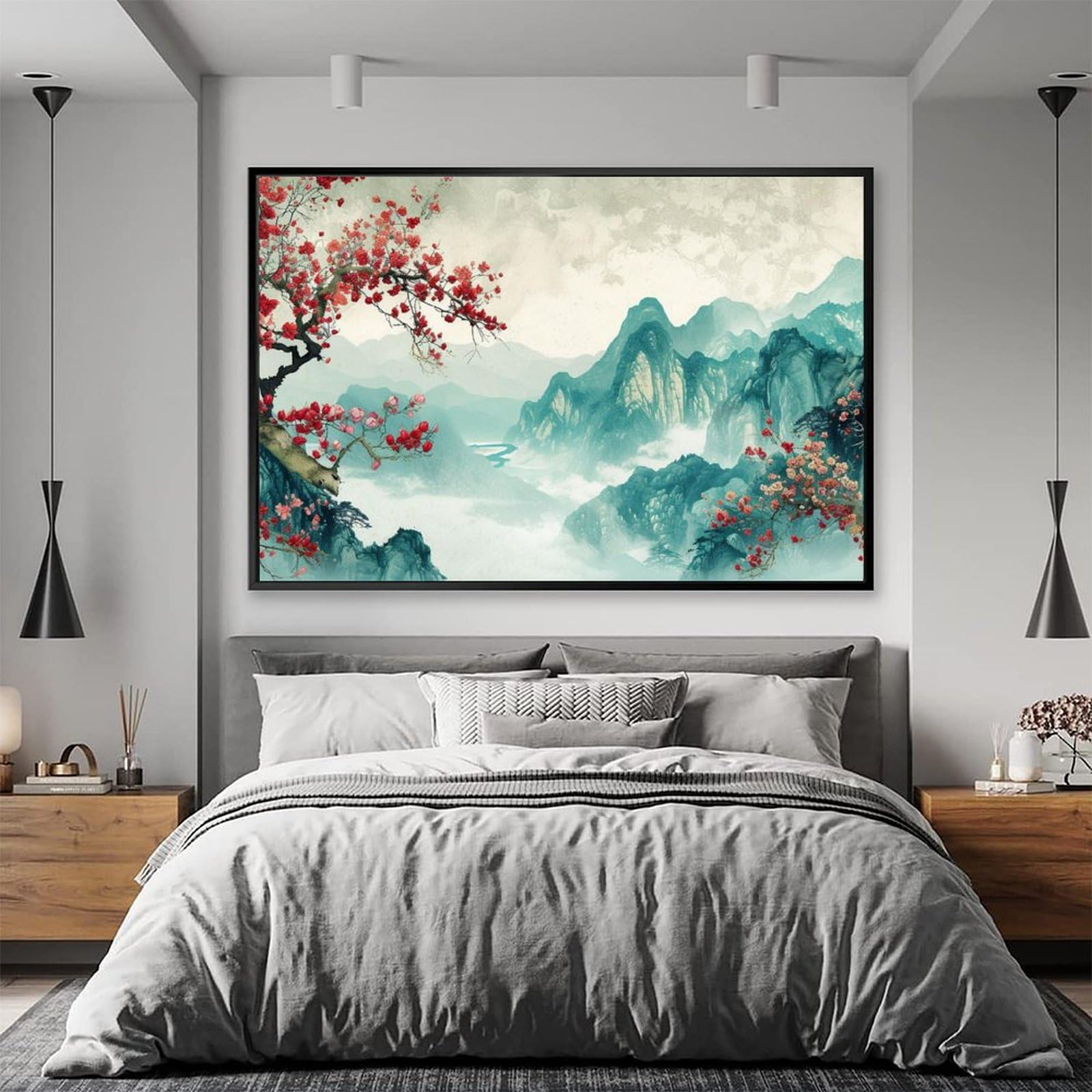Amazon.co.jp: 絵画 中国風の山と花 アートパネル ポスター 美しい自然