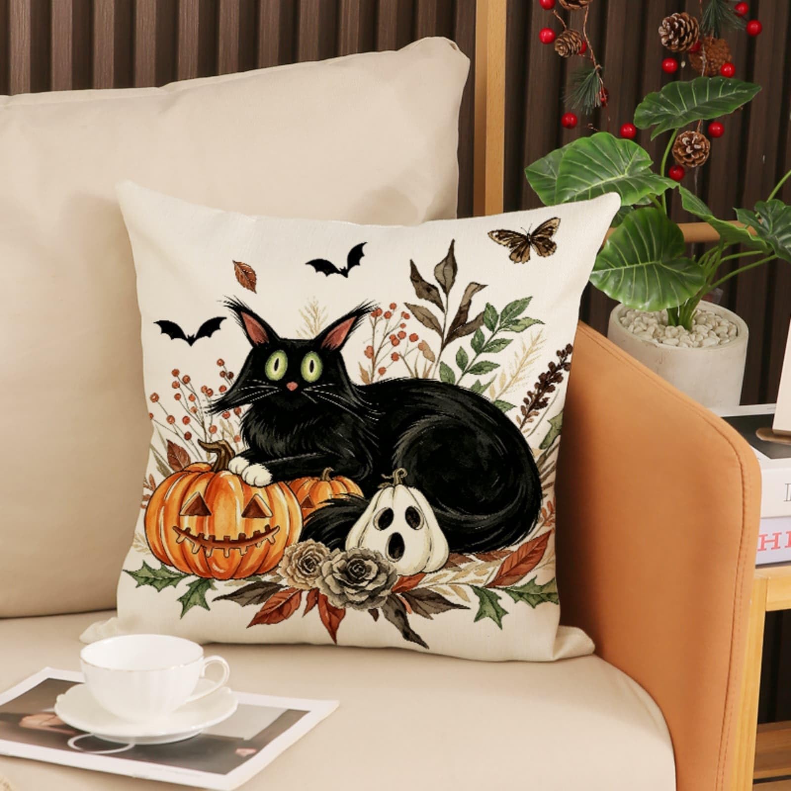 Cushion Covers 40cm x 40cm Plant Color Sofa Cushion Cover Linen with Invisible Zippers,Throw Pillow Covers for Bedroom Home Decor