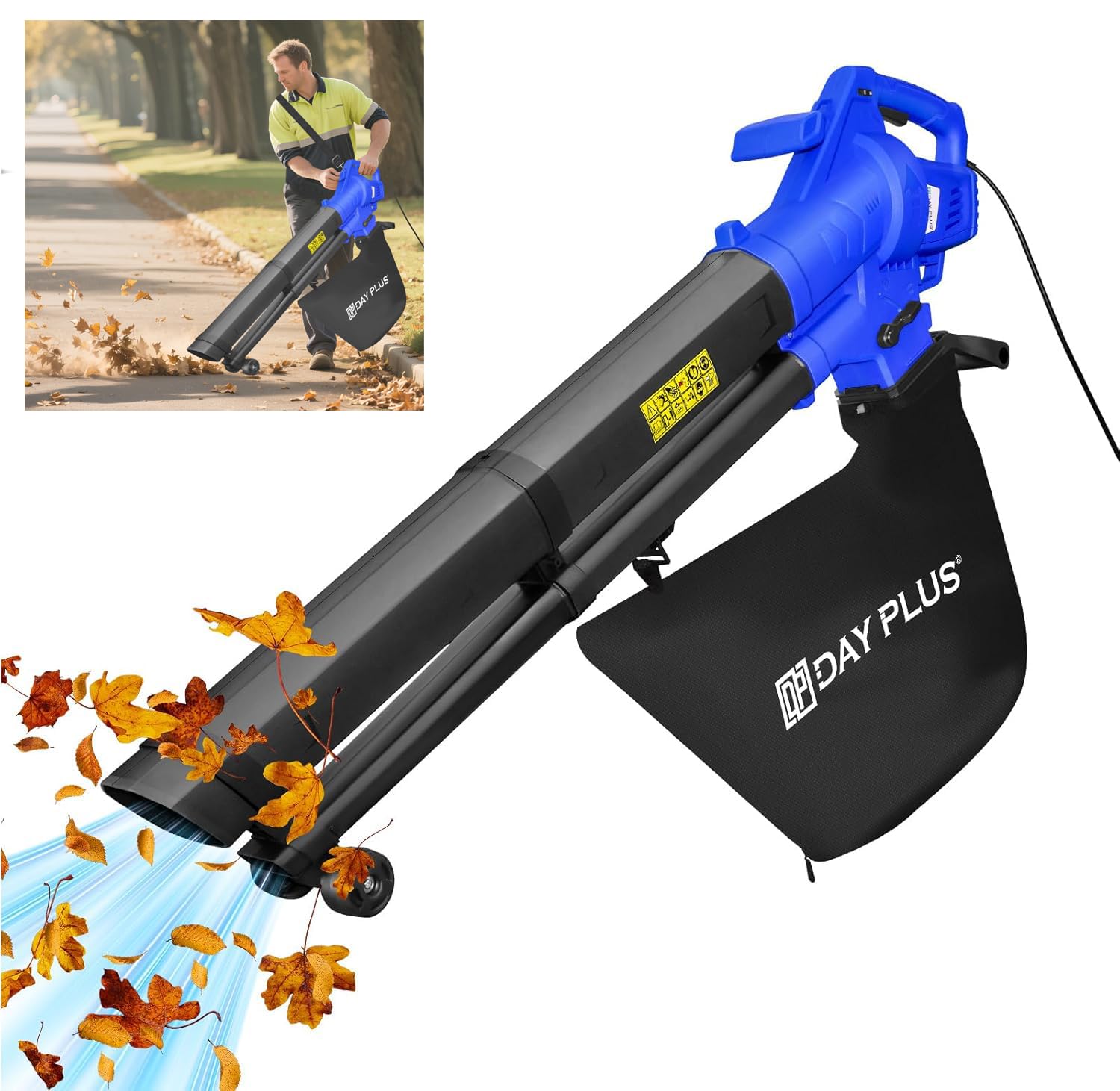 Leaf Blower and Vacuum,3000W – Garden Vacuum & Mulcherr,Corded Electric Leaf Blower with35L Collection Bag,10m Cable, 6 Adjustable Speed for Clear Gardens, Patios, Gutters, Driveways &