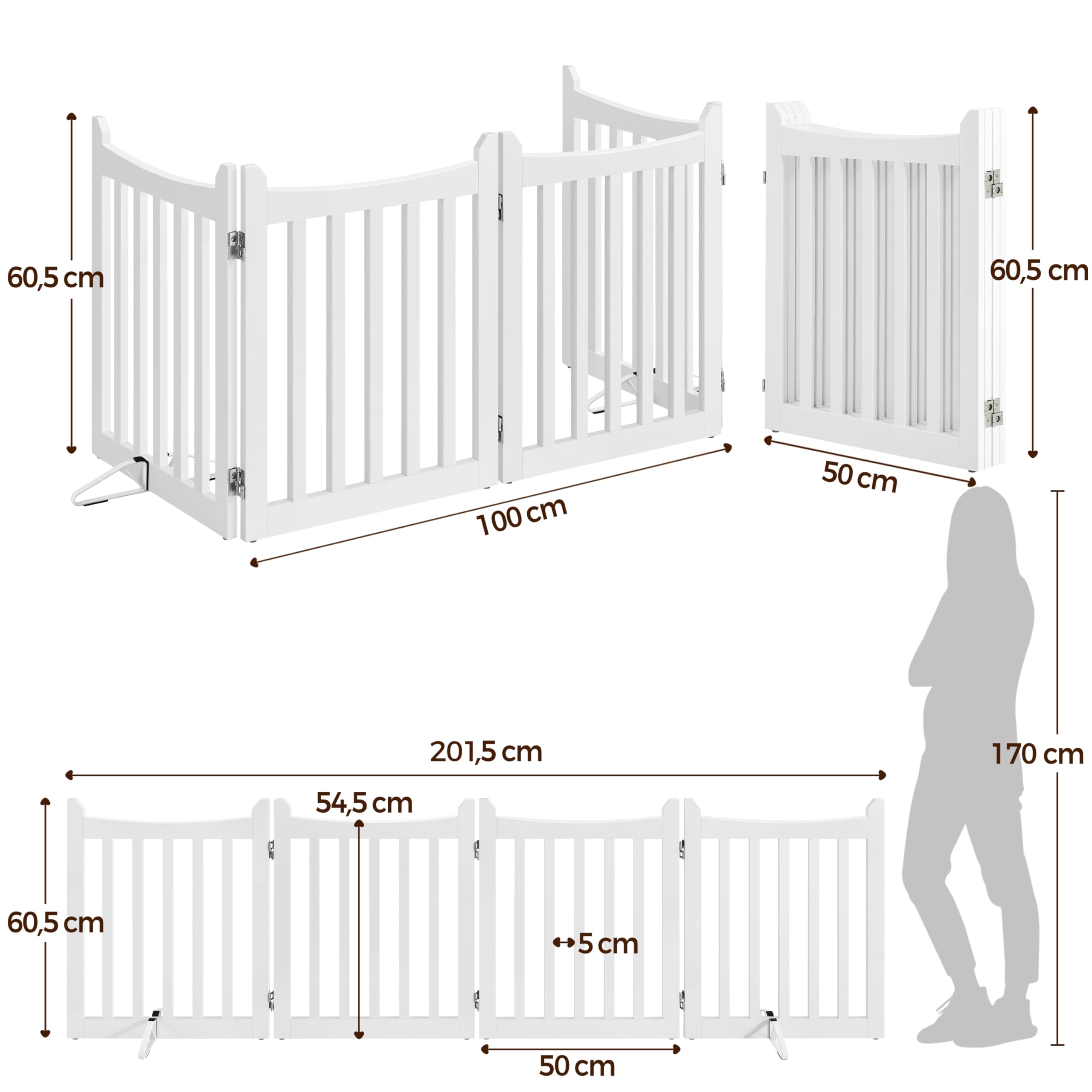 Yaheetech Barrera de Seguridad para Perros Plegable Parque para Perro de Madera 201,5x60,5 cm Puerta para Perros Interior Recinto Perro Vallas para Mascotas Blanco