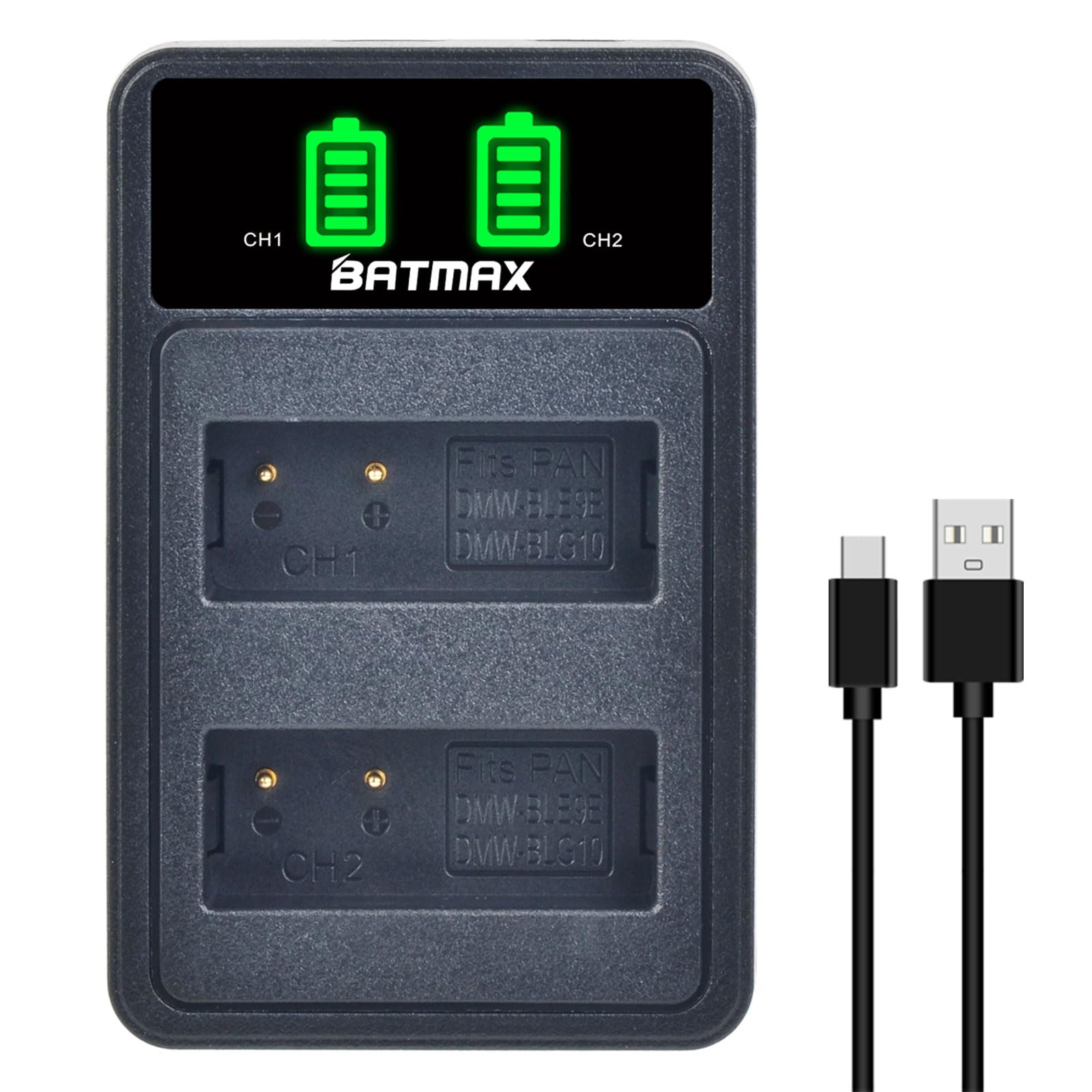 DuraPro 2Pcs DMW-BLE9 DMW-BLG10 Akku LED USB Dual Ladegerät with Type c Port für Panasonic DMW