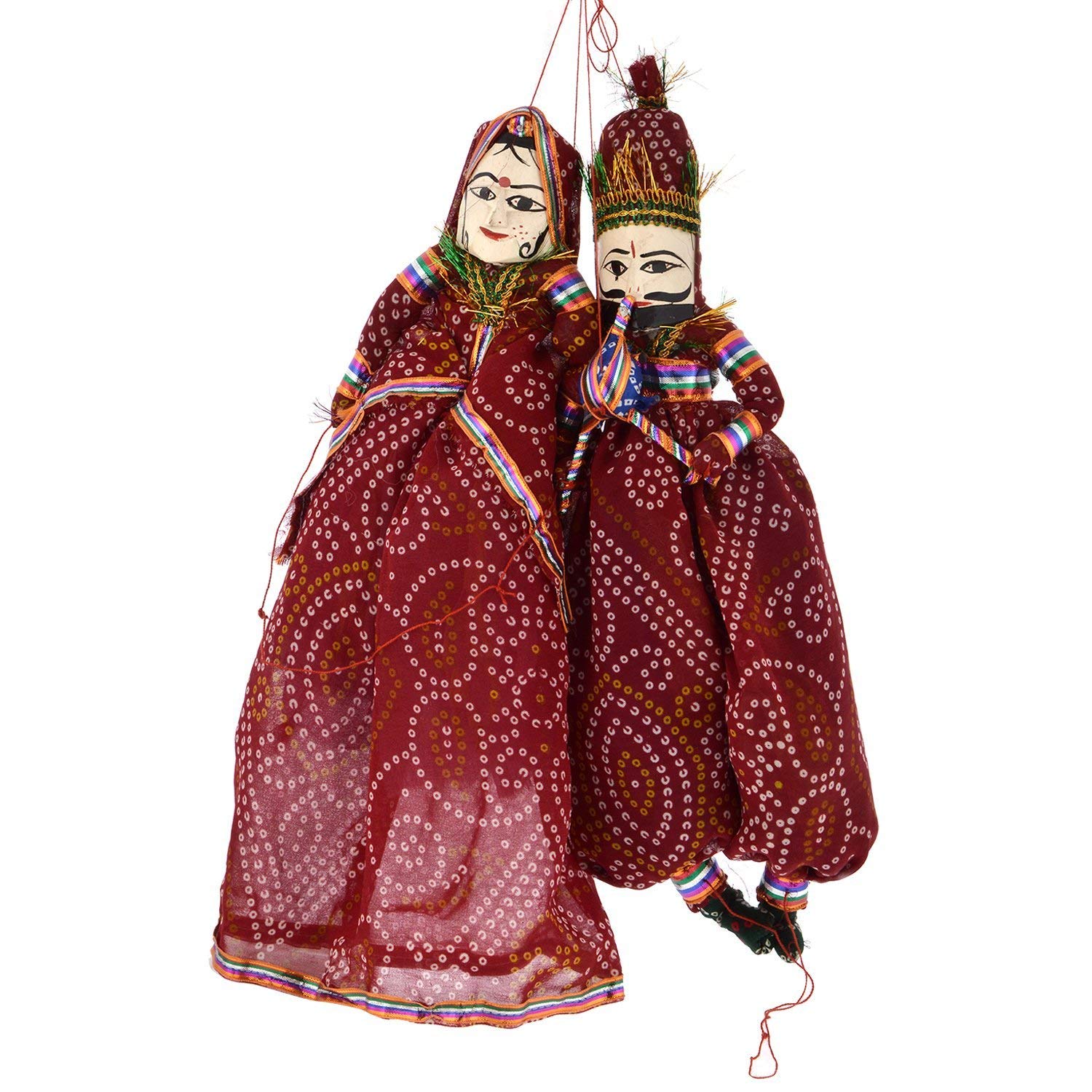 HeeMoTraditional Handcrafted Rajasthani Colorful Wooden Face String, Wood Folk Puppets aka Kathputli aka Rajasthani Dolls Art, Handmade Puppet Pair for Home Décor, Cultural Program and Events