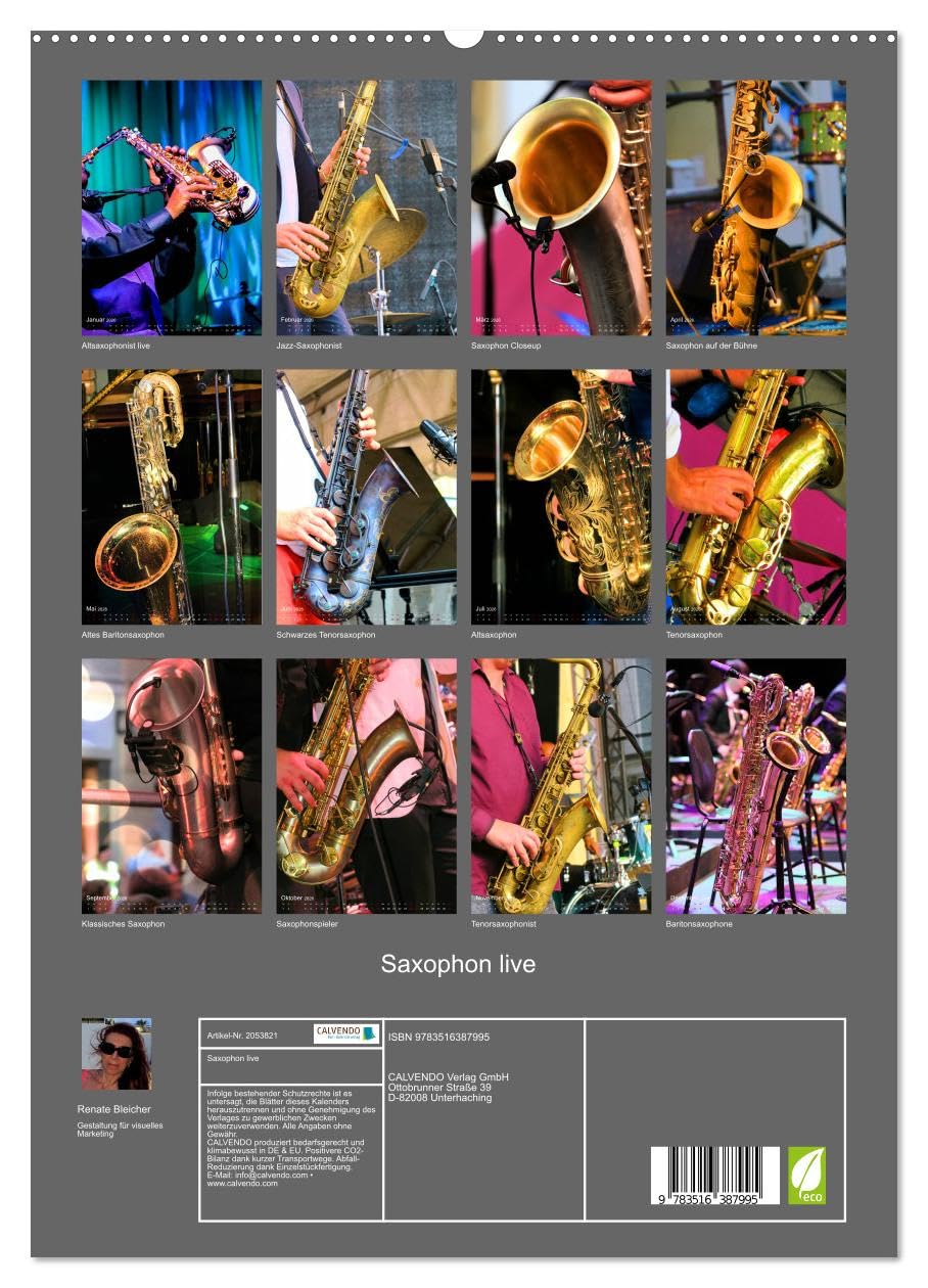 Saxophon live (hochwertiger Premium Wandkalender 2026 DIN A2 hoch), Kunstdruck in Hochglanz: Atmosphärische Konzertfotografien und faszinierende Bilder verschiedener Saxophone (CALVENDO Kunst)
