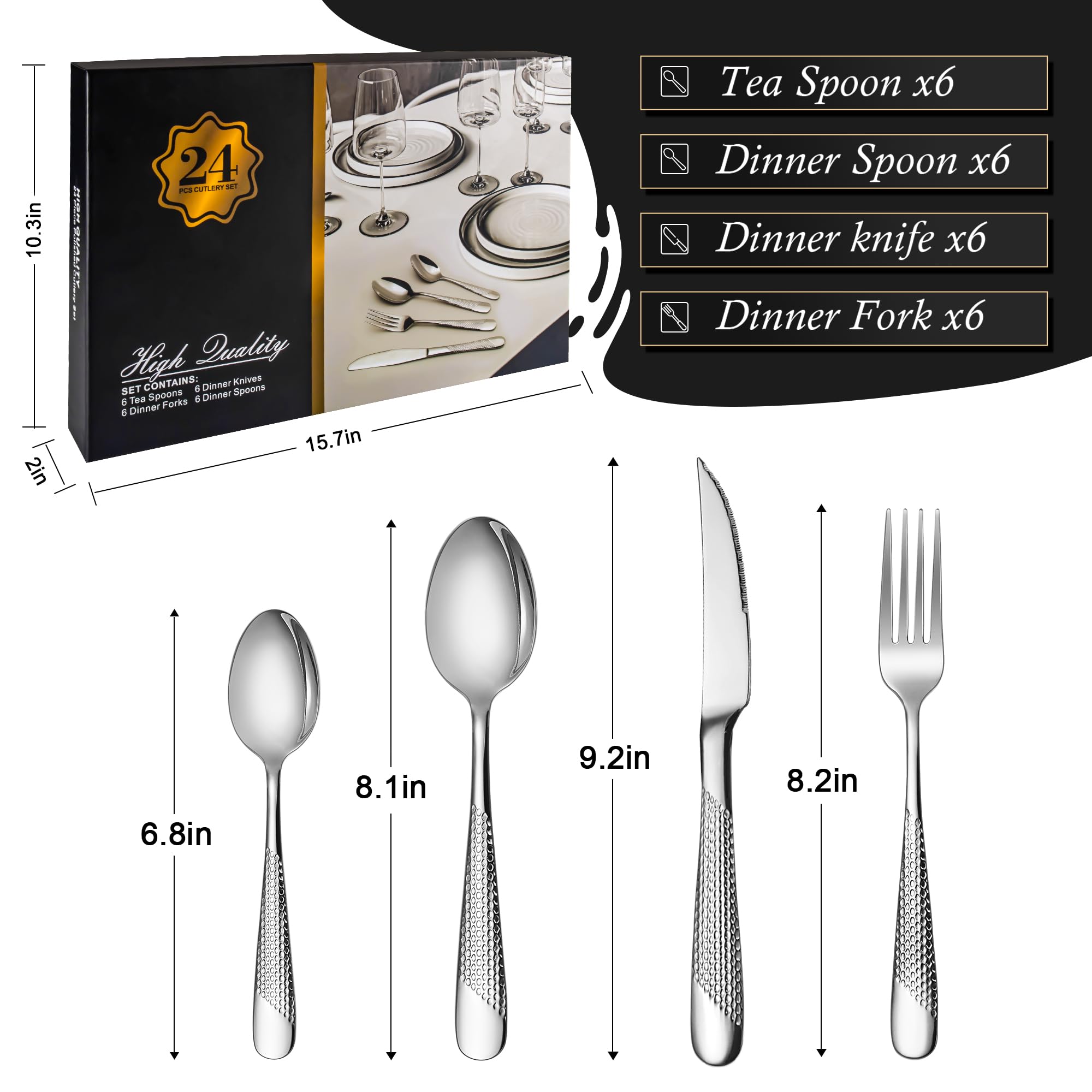 Silverware Set, 24-Piece Limited Edition — Stainless Steel Flatware For 6 With Gold Lotus Accents, Dishwasher Safe - View #5